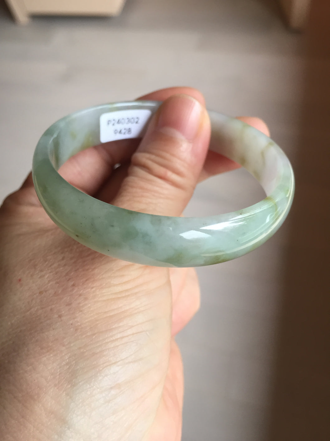 53.5mm certified 100% natural Type A light watermelon rind green/yellow/purple jadeite jade bangle BL114-9428