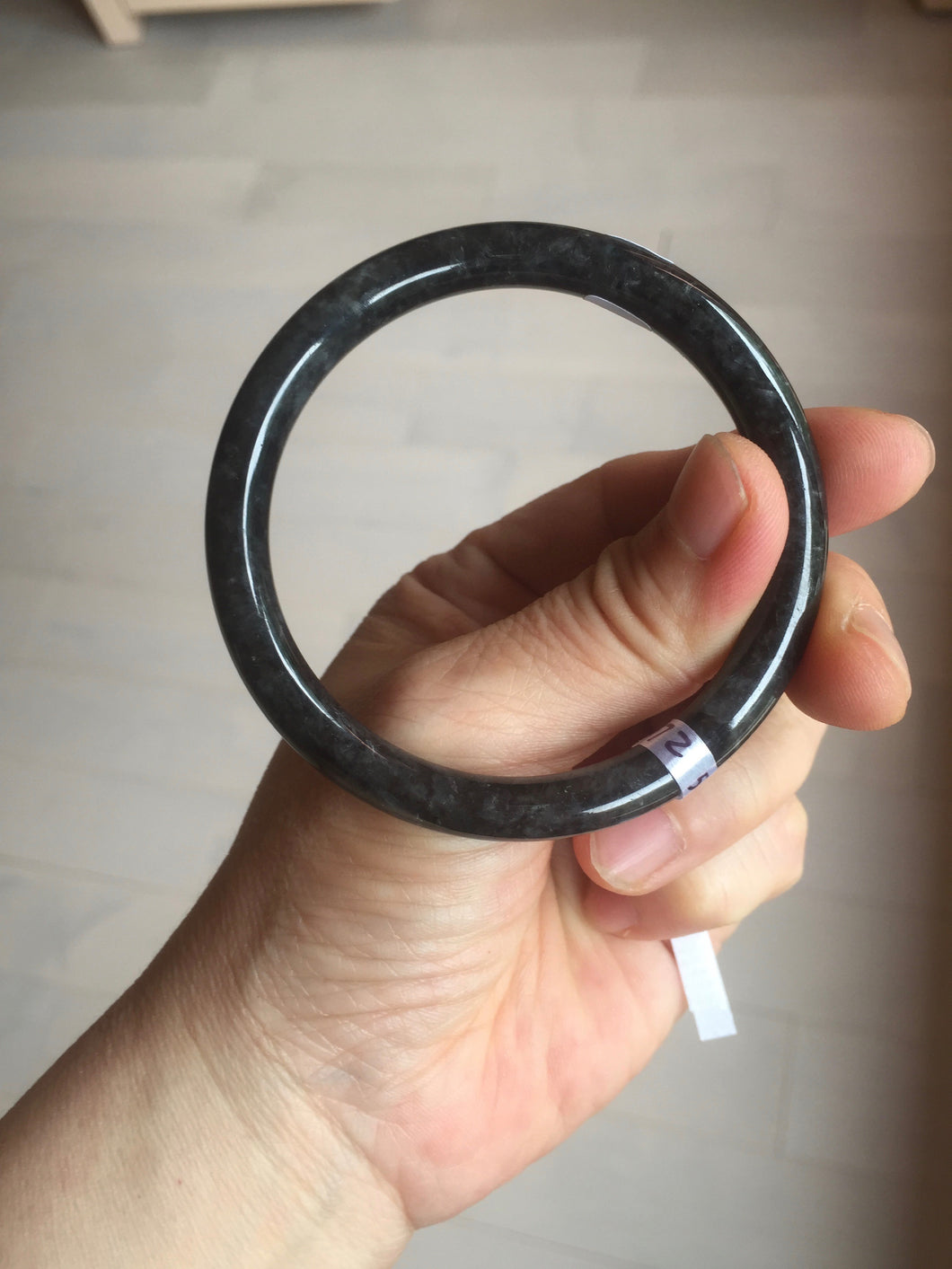 55.5mm Certified Type A 100% Natural black (Wuji) slim round cut Jadeite Jade bangle PC43-2572