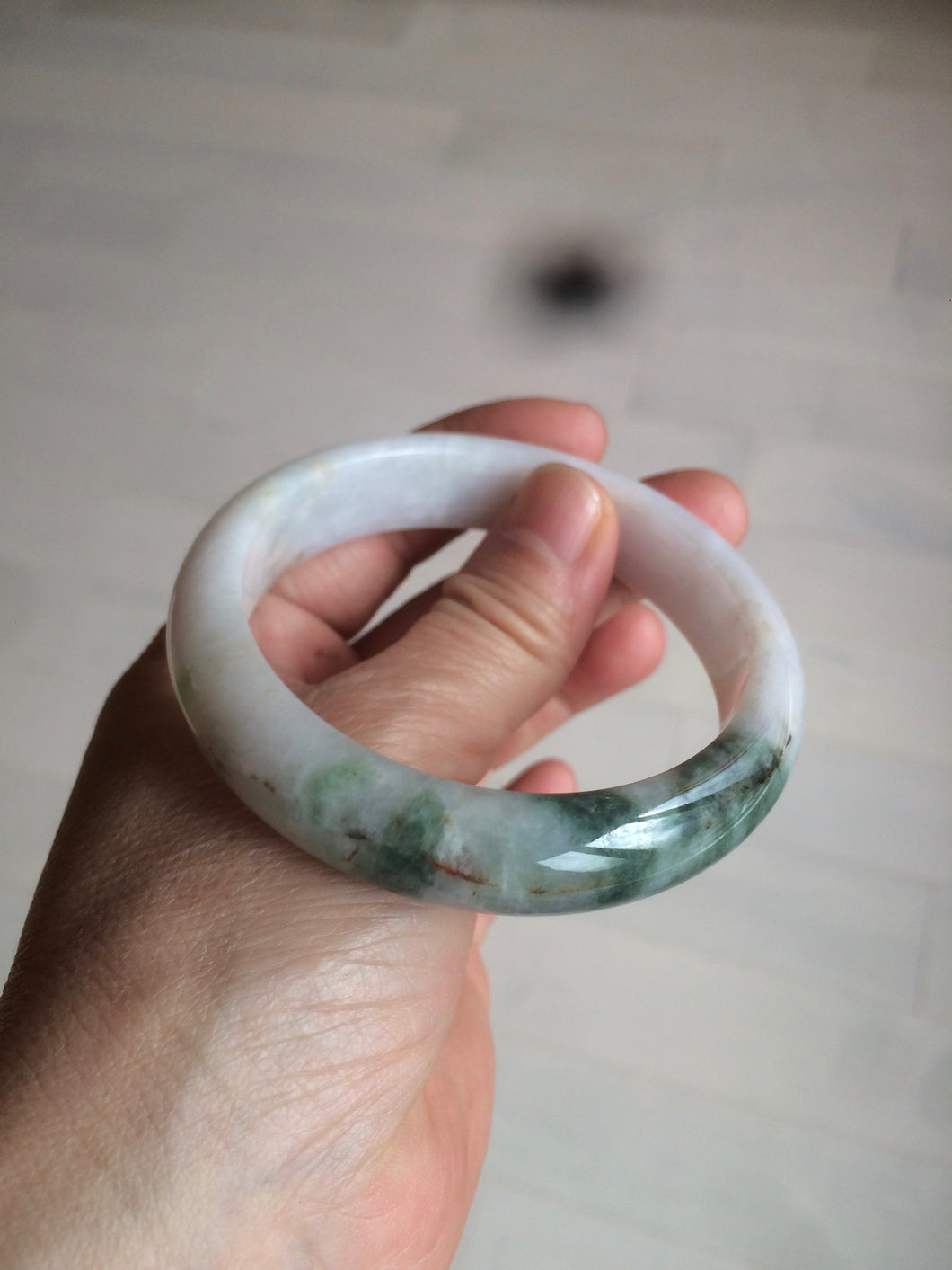 57.7mm certified 100% natural type A watery green/white/purple jadeite jade bangle BF43-1475