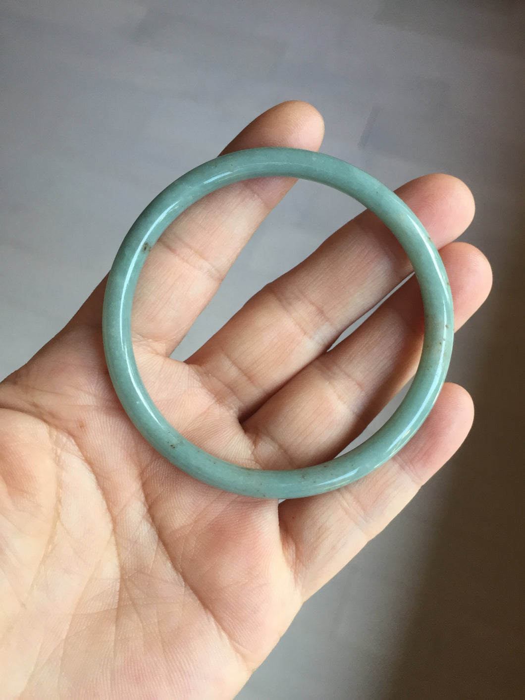 55.2mm Type A 100% Natural green/blue/gray with brown flying dandelions slime round cut Jadeite Jade bangle BP134-4635