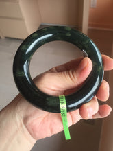 Load image into Gallery viewer, 57.9mm Certified 100% Natural dark green with light green fern frost chubby round cut nephrite Hetian Jade bangle HT102-0801
