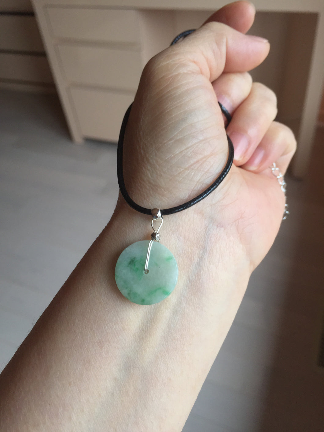 16-19 mm Type A 100% Natural  light green sunny green white Jadeite Jade Safety Guardian Button donuts Pendant group PB90