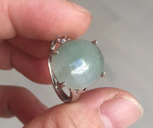 Load image into Gallery viewer, 100% natural type A icy watery light green gray four-prong jadeite jade ring BP137
