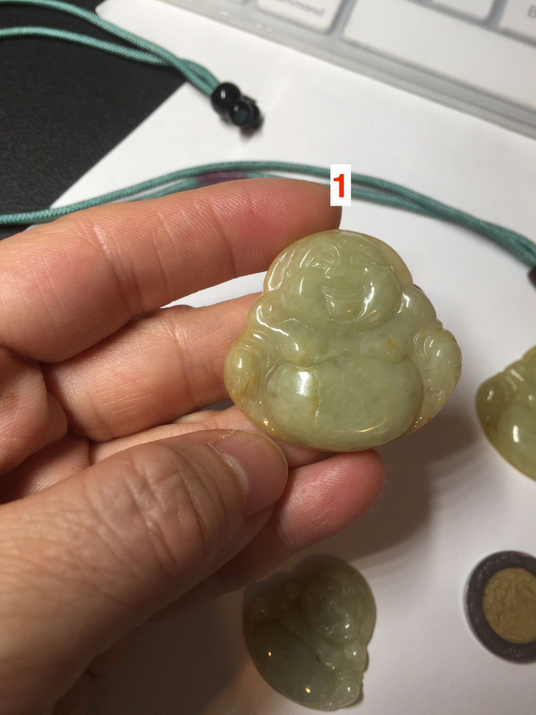 100% Natural type A yellow green happy buddha jadeite Jade pendant AX159