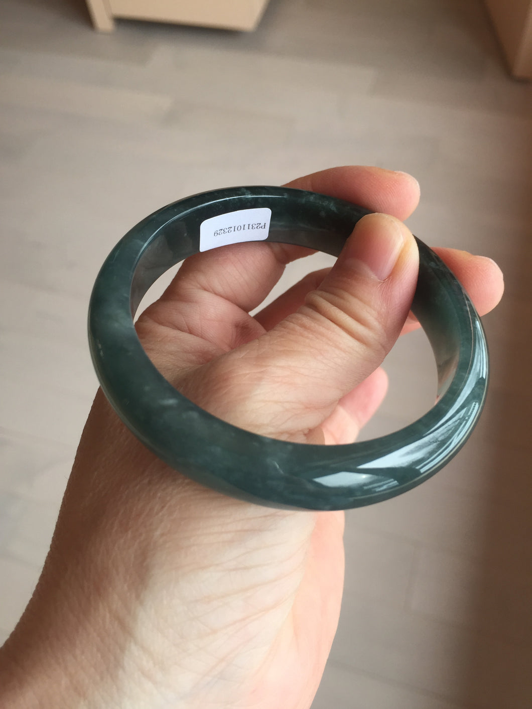 57.5mm Certified Type A 100% Natural dark green/blue/gray/black Guatemala Jadeite jade bangle BK48-2329