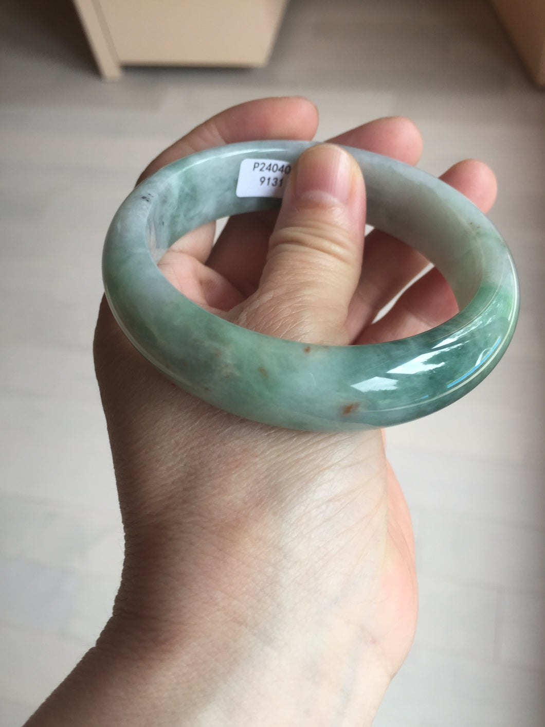 60.3mm certified type A 100% Natural green/red chubby Jadeite Jade bangle B117-9131