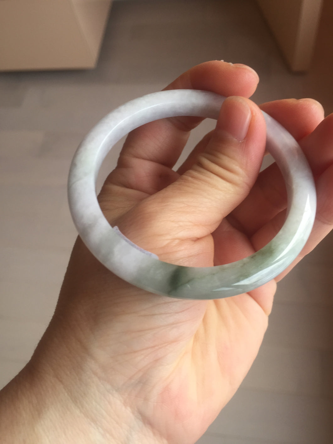 56mm Certified Type A 100% Natural light green white purple Jadeite bangle X155-3834