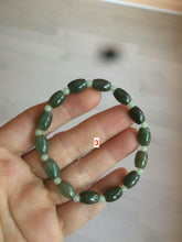 Load image into Gallery viewer, 100% natural  type A oily dark green olive +round jadeite jade bead  bracelet AT91
