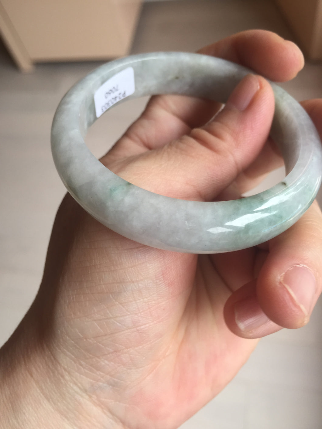 53.7mm certificated Type A 100% Natural light green white Jadeite Jade bangle S89-7060