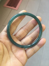 Load image into Gallery viewer, 57mm Certified Type A 100% Natural icy watery deep sea dark green/blue/gray/black slim round cut Guatemala Jadeite bangle X143-2086
