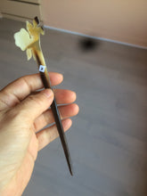 Load image into Gallery viewer, 100% Natural Buffalo Horn carved flower stick hairpin CB61 (Add on item! not sale individually)
