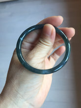 Load image into Gallery viewer, 52mm Certified Type A 100% Natural icy watery dark green/blue/gray Guatemala slim round cut Jadeite bangle PD55-5513
