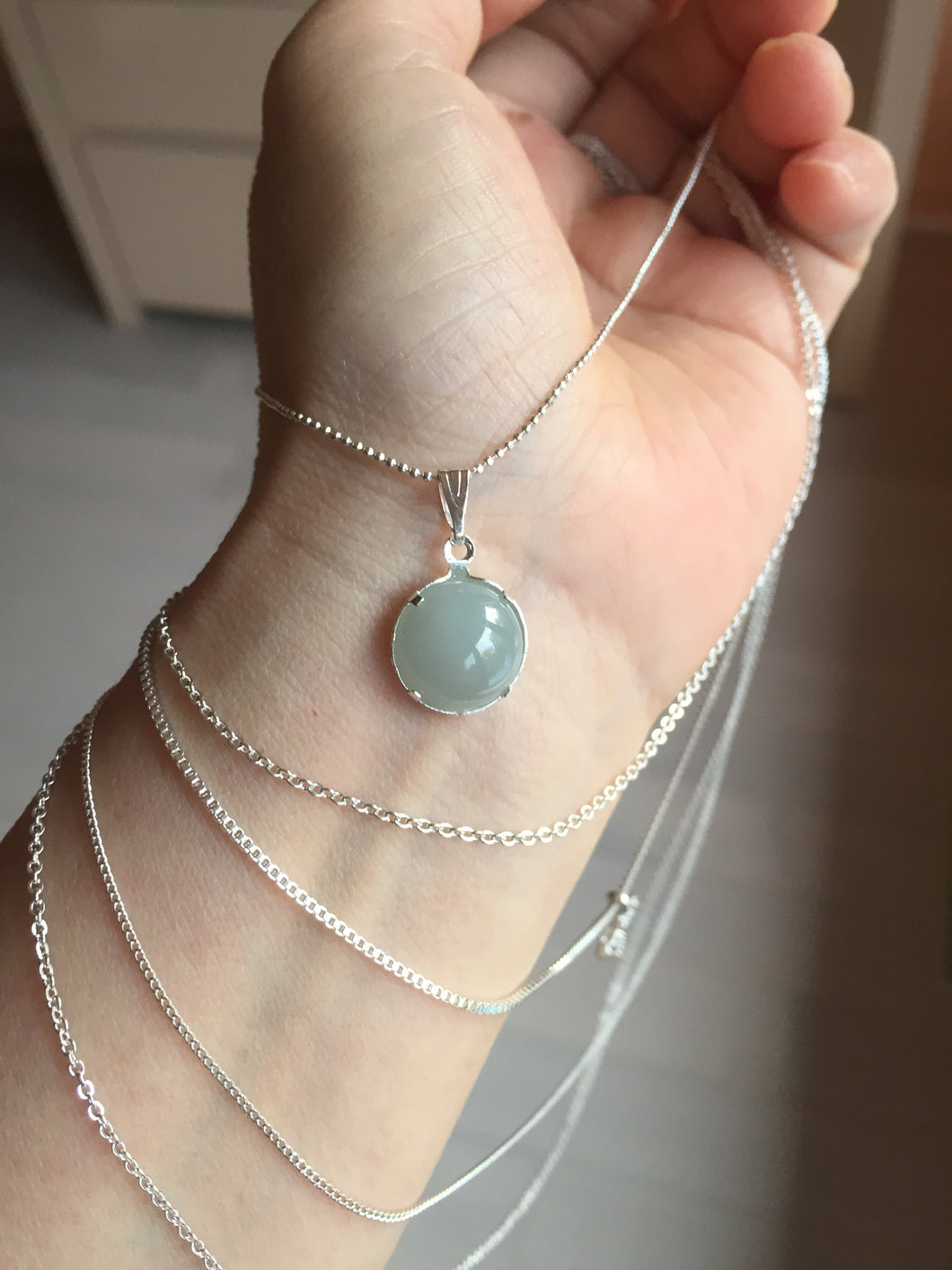 100% natural Type A green blue Jadeite Bead & Cross Layered pendant Necklace PD166