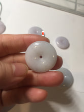 Load image into Gallery viewer, 22.3-26.6mm Type A 100% Natural light purple white Jadeite Jade Safety Guardian Button donuts Pendant BF136
