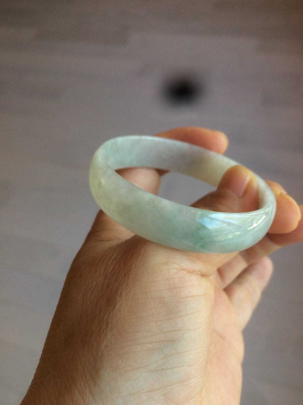 51.5mm certified Type A 100% Natural icy light green thin style Jadeite jade bangle AH79-9640
