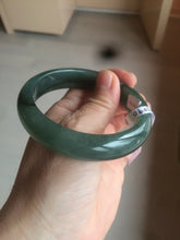 Load image into Gallery viewer, 57.5mm certified type A 100% Natural icy watery dark green/black Jadeite jade bangle AM71-1090
