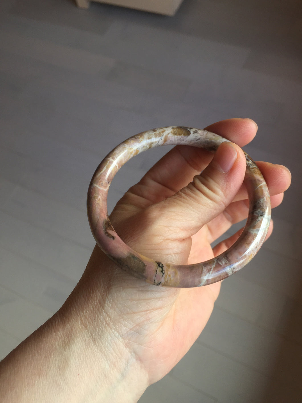 58.9mm 100% natural pink brown black round cut rose stone (Rhodonite)bangle SY122