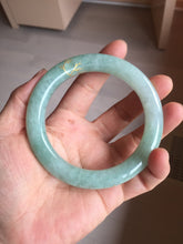 Load image into Gallery viewer, 60mm 100% Natural type A lake watery green/white carved and golden-painted chubby round cut Jadeite Jade bangle PC73
