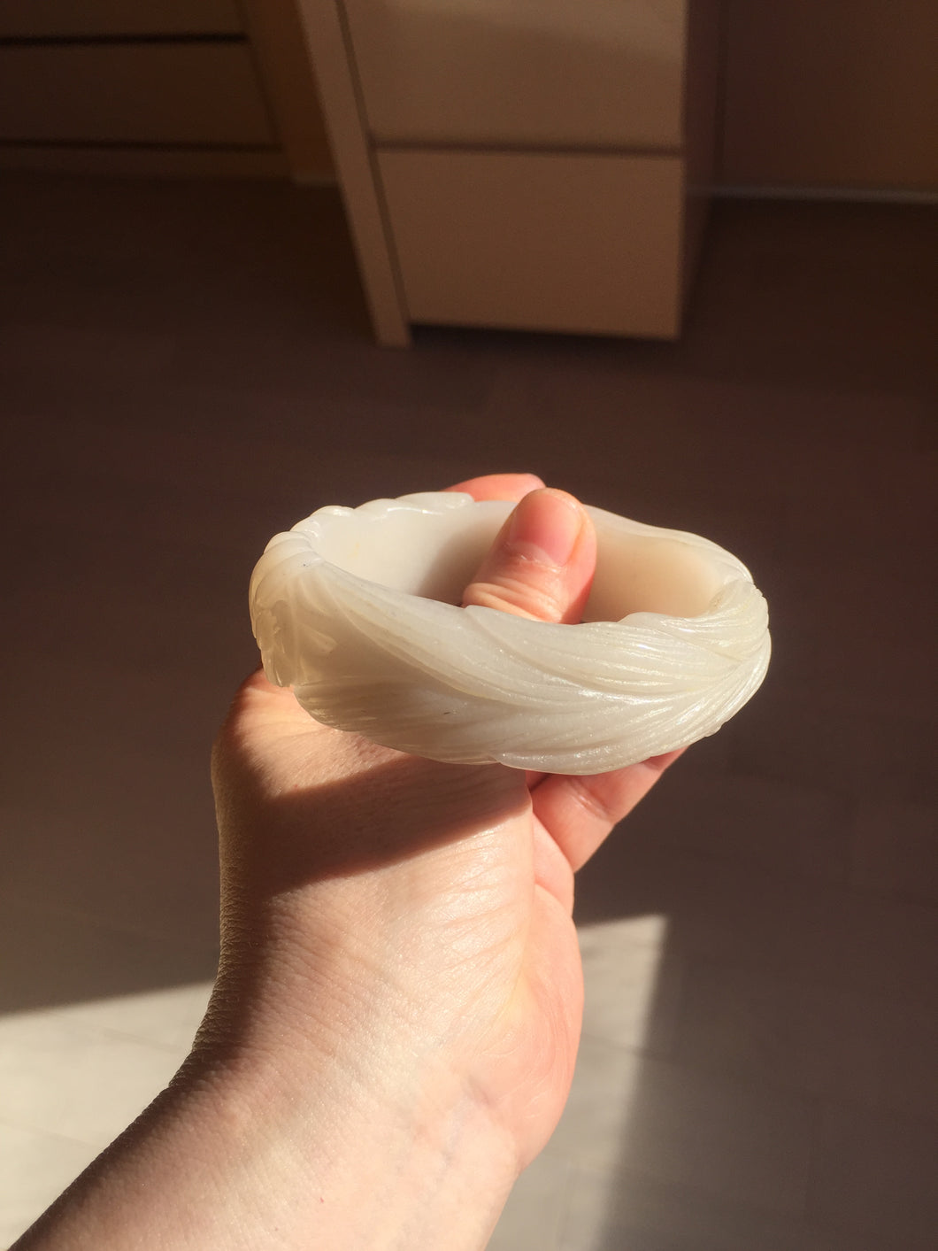 60mm 100% natural light pink/white/gray carved nine-tailed fox Quartzite (Shetaicui jade)bangle XY112