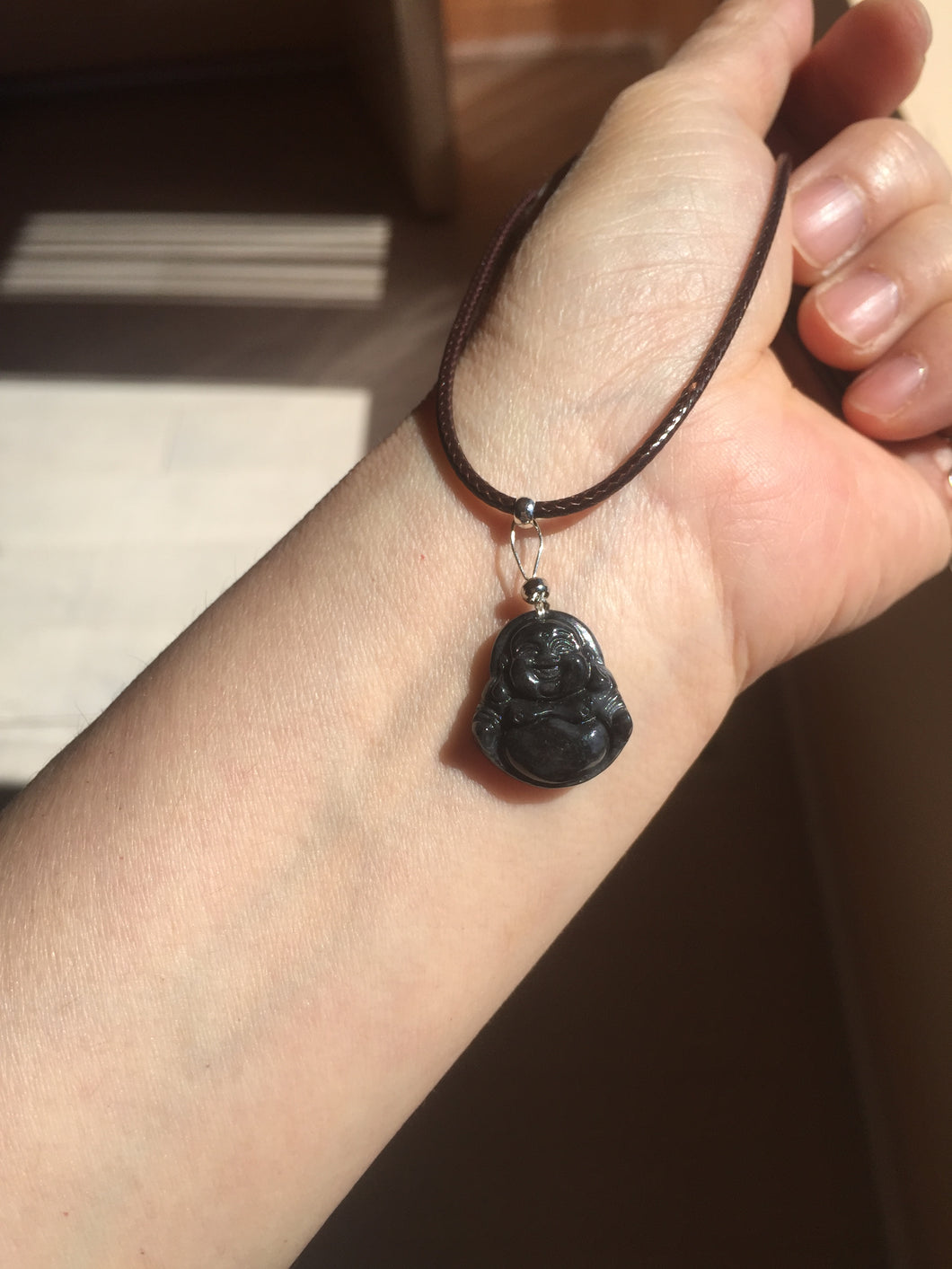 100% Natural type A black white(Wuji 乌鸡, Shuimo 水墨) small happy Buddha (拇指佛) jadeite Jade pendant group PB44