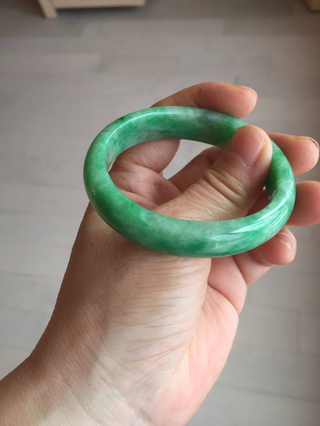 49mm certified 100% natural Type A sunny green jadeite jade bangle BS85-9901