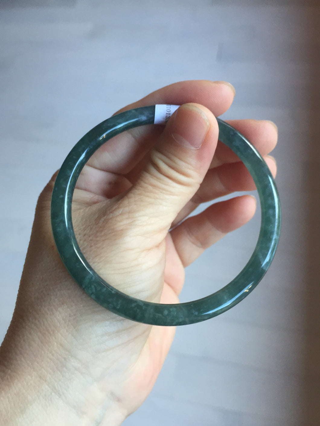59.5mm Certified Type A 100% Natural dark green/blue/gray with flying snow Guatemala slim round cut Jadeite bangle PD60-3365