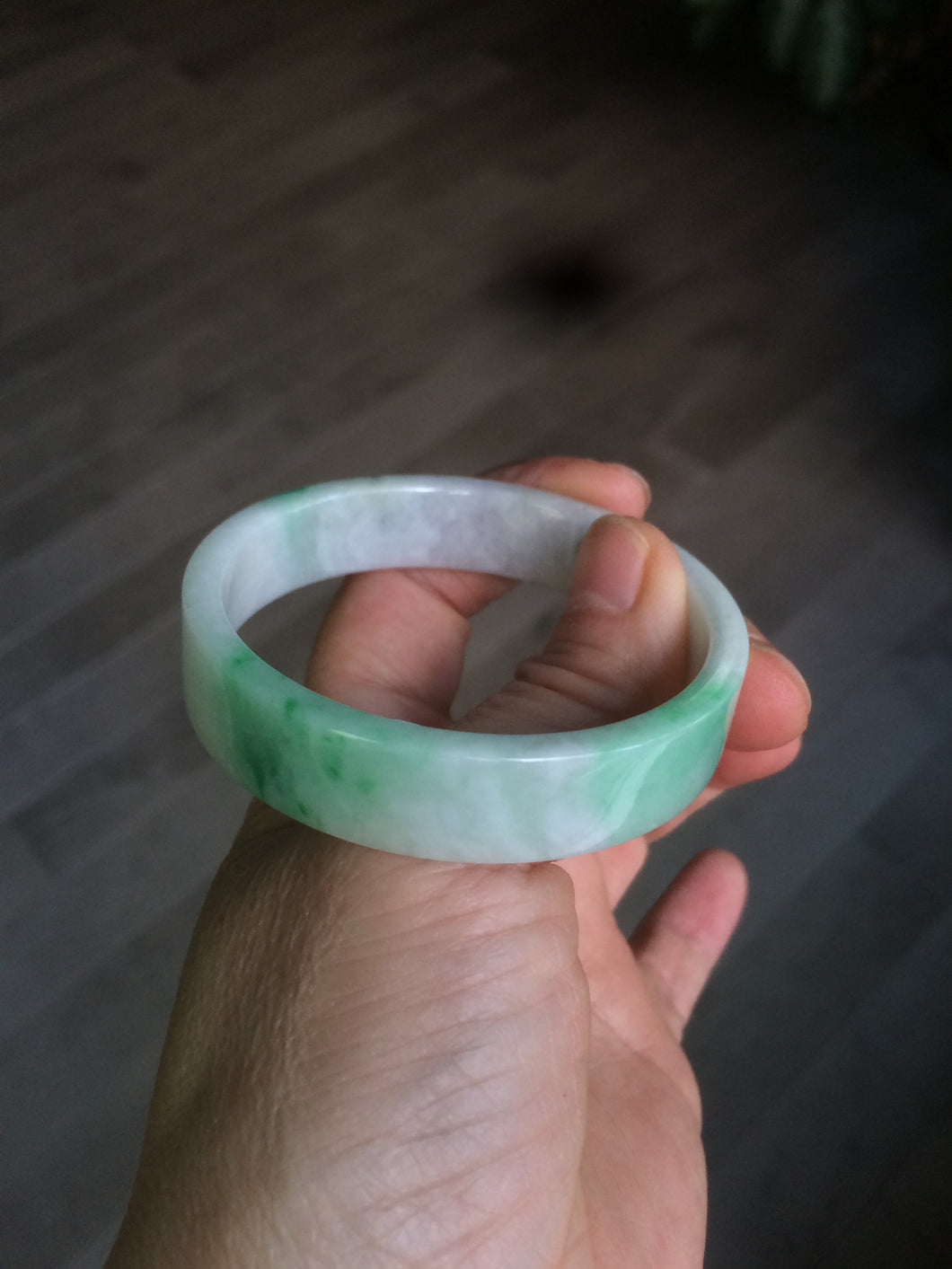 52.5mm Certified type A 100% Natural sunny green/purple/white square Jadeite Jade bangle AT87-4715