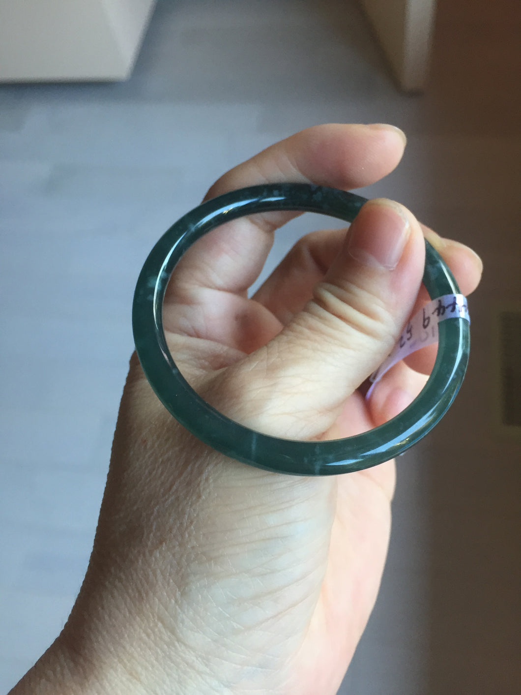 52mm Certified Type A 100% Natural dark green/blue/gray Guatemala slim round cut Jadeite bangle PD19-4449