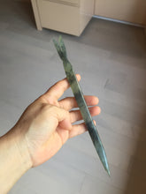 Load image into Gallery viewer, 22cm 100% Natural light green black Xiu Jade Serpentine vantage fish square style hairpin AW21
