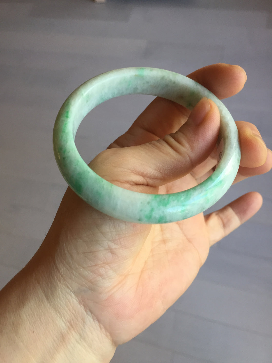56 mm Certified type A 100% Natural sunny green/white Jadeite bangle AY84-3462