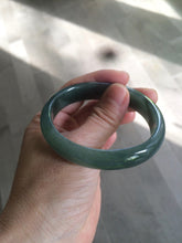 Load image into Gallery viewer, 52.5mm certified type A 100% Natural watery dark green/black oval Jadeite jade bangle BF77-1092
