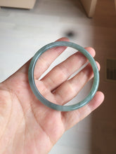 Load image into Gallery viewer, 58.5mm Certified Type A 100% Natural watery deep sea green/blue/gray/white slim round cut Guatemala Jadeite bangle Y131-0793
