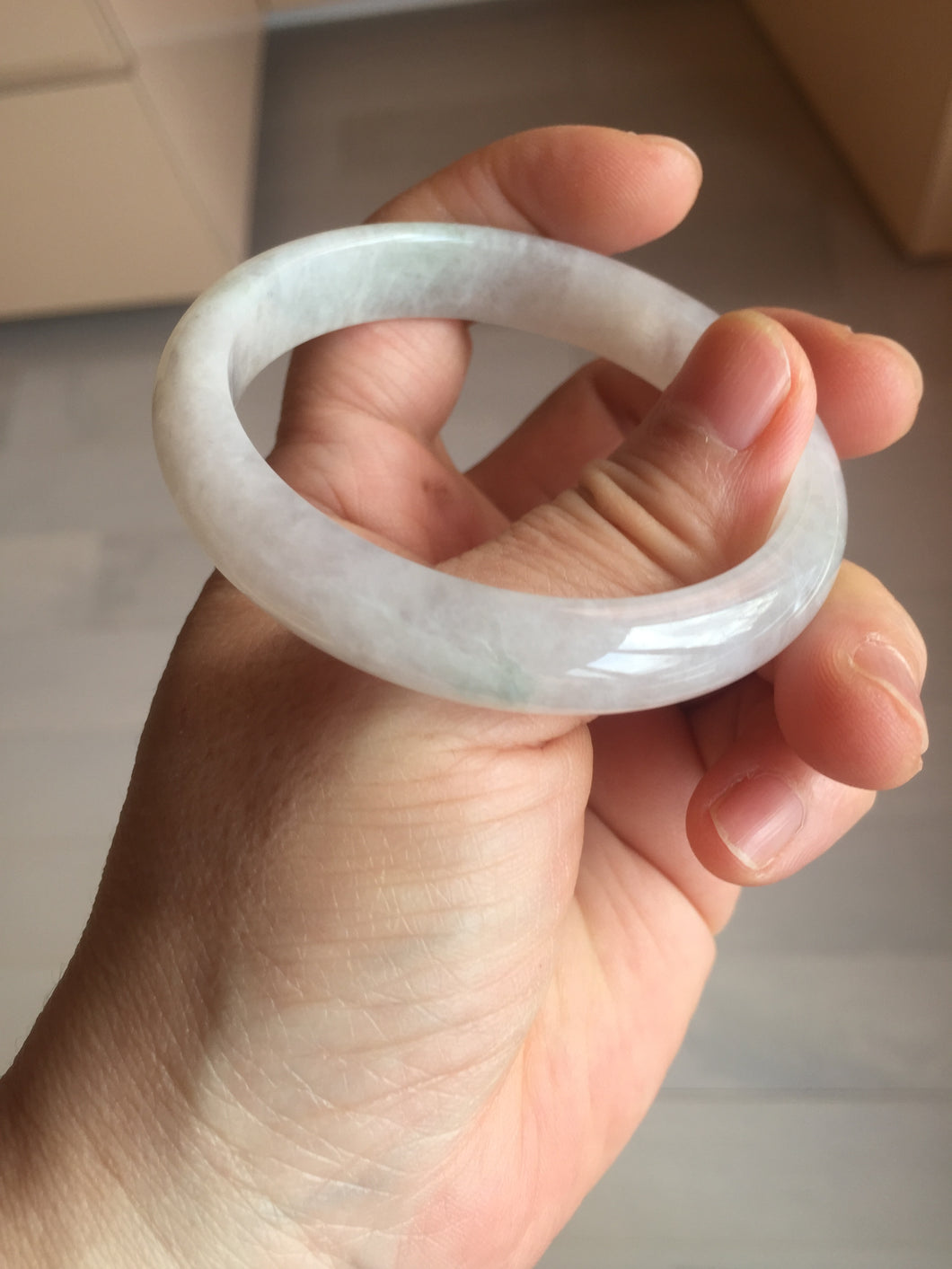 52.5mm 100% natural certified icy watery light green/white/light purple jadeite jade bangle AU39-8148