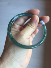 Load image into Gallery viewer, 59.5mm Certified Type A 100% Natural dark green/blue/gray with flying snow Guatemala slim round cut Jadeite bangle PD63-3387
