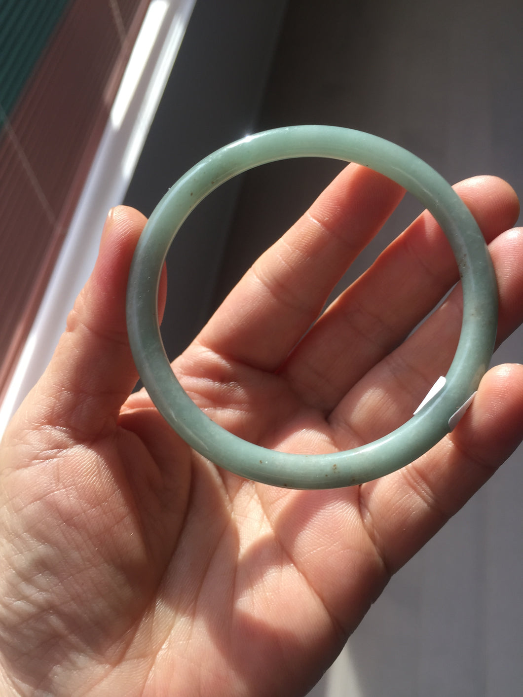 59mm Certified Type A 100% Natural light green/blue/brown slim round cut Guatemala Jadeite bangle BS49-4651