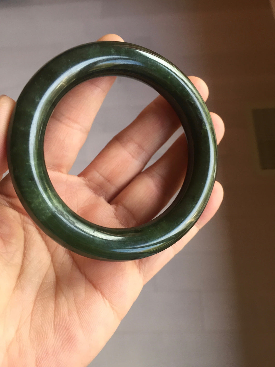54.7mm certified 100% Natural dark green/gray/black round cut Hetian nephrite Jade bangle HF78-0129