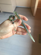 Load image into Gallery viewer, 13.5cm 100% Natural light green black gray carved bamboo Xiu Jade Serpentine hairpin AW32
