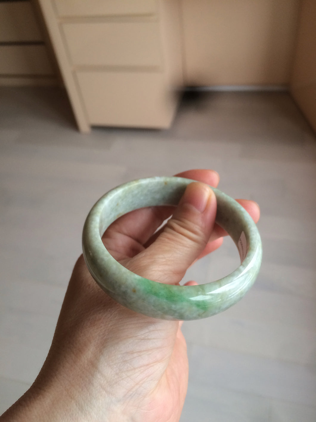 57.6mm certified 100% natural type A sunny green/white/yellow/gray jadeite jade bangle BG76-0694