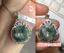 Load image into Gallery viewer, Type A 100% Natural dark green with green floating flowers Jadeite Jade Safety Guardian Button donuts Pendant group X138
