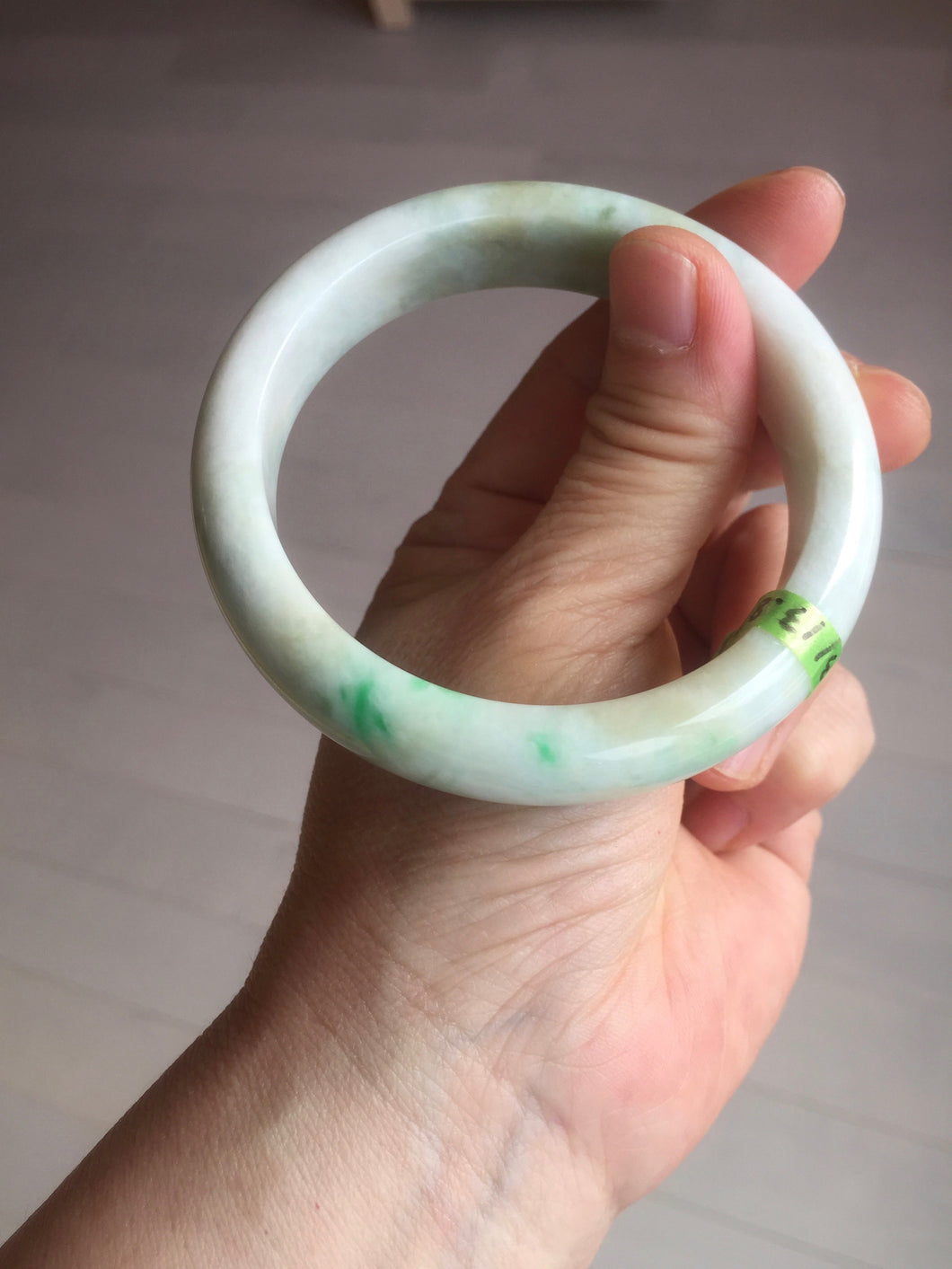58mm certificated Type A 100% Natural sunny green/white Jadeite Jade bangle E48-7904
