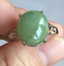 Load image into Gallery viewer, 100% natural type A green brown gray four-prong jadeite jade ring BP140
