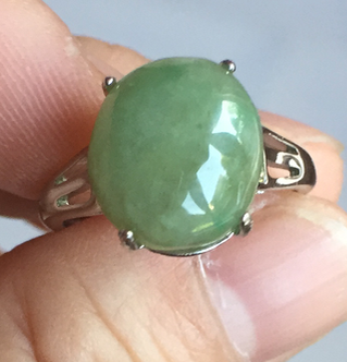 100% natural type A green brown gray four-prong jadeite jade ring BP140