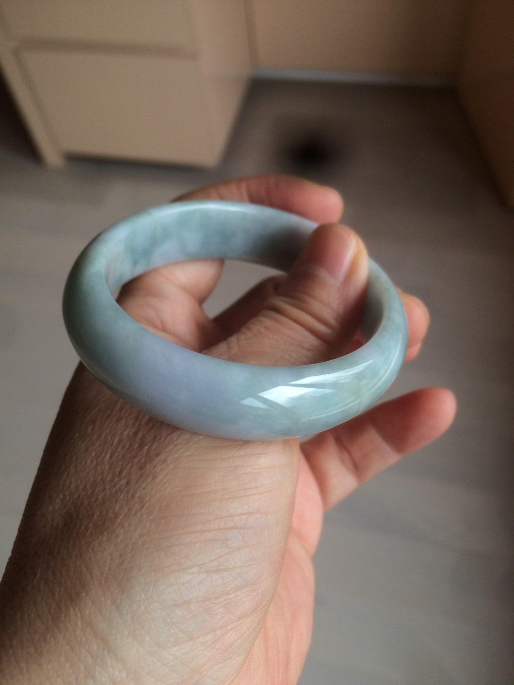 52mm certified type A100% Natural icy light green purple oval Jadeite Jade bangle AF89-2799