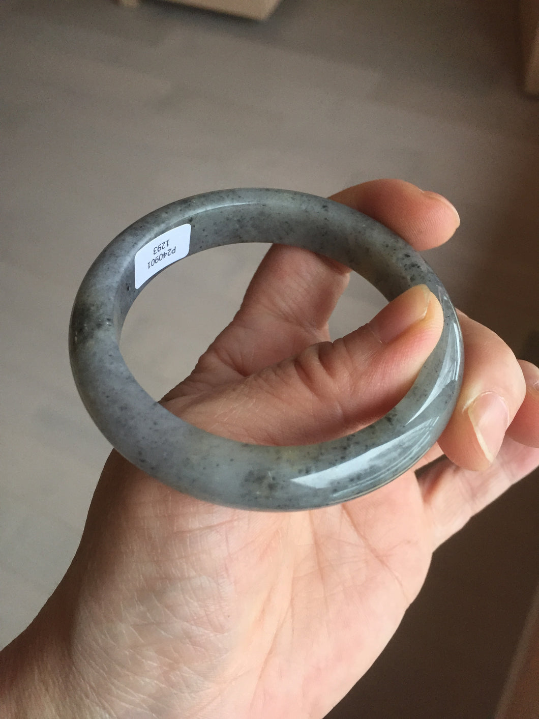 卖了 55mm certified Type A 100% Natural icy watery yellow black(WuJi) black sesame paste Jadeite Jade bangle AJ79-1293