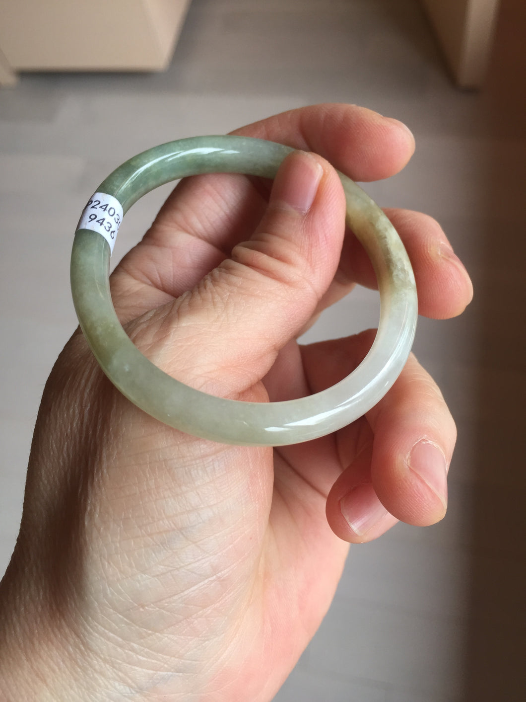 48mm certified 100% natural Type A icy watery green/brown/gray slim oval jadeite jade bangle BL111-9436
