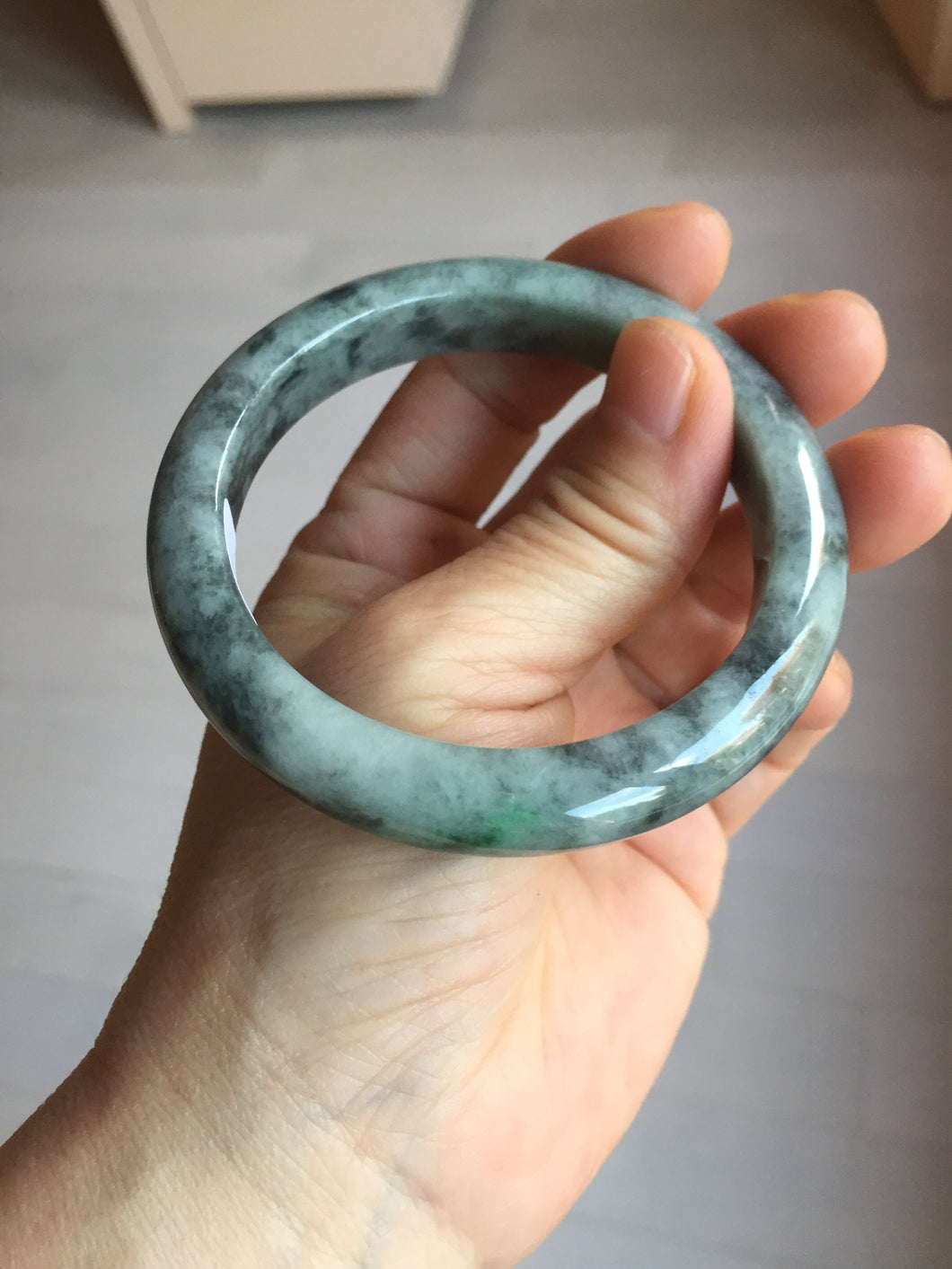55.8mm Certified Type A 100% Natural dark green gray black Jadeite bangle PD136-6286