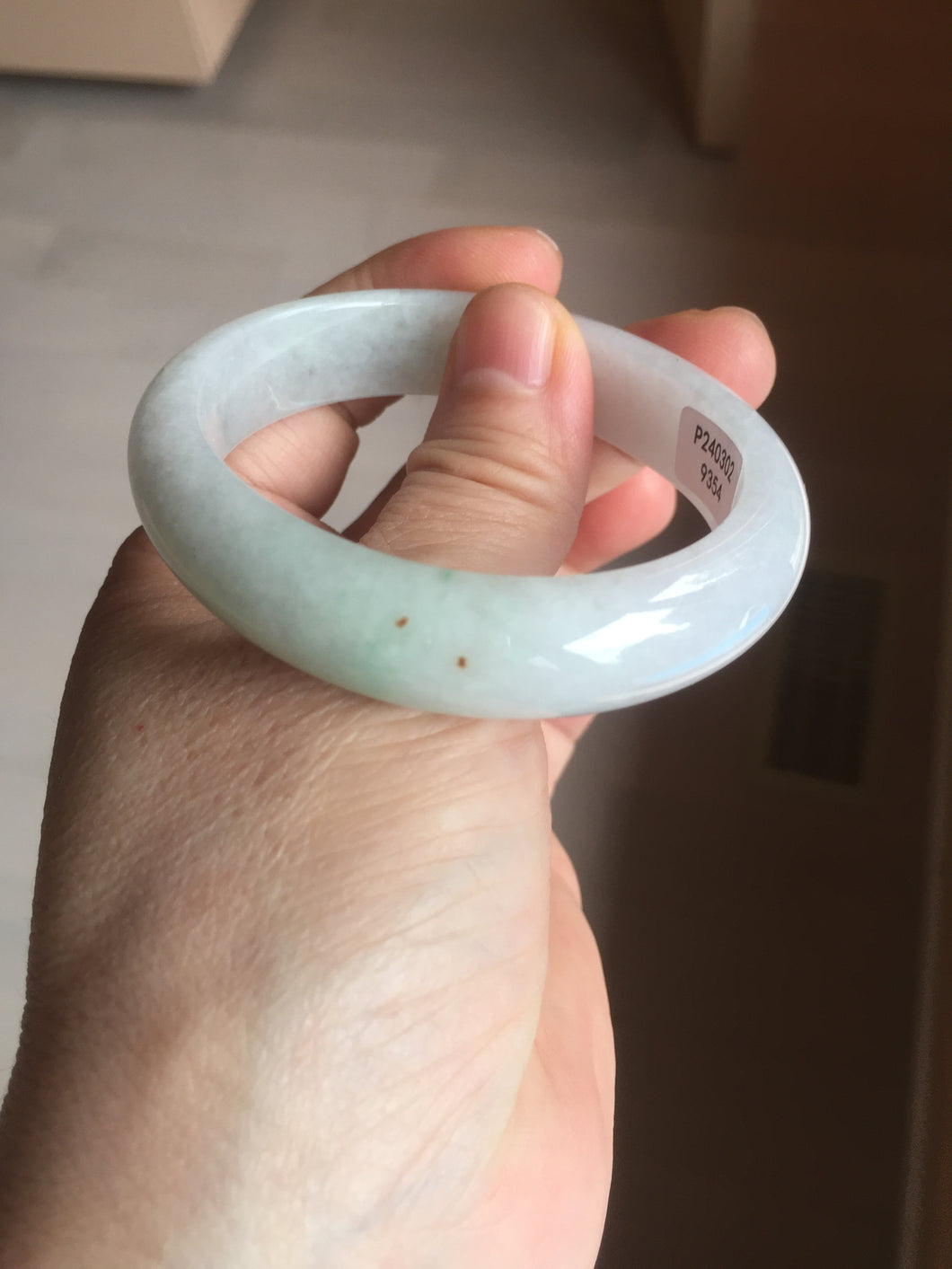 50mm certified 100% natural Type A icy watery sunny green white red oval jadeite jade bangle BP48-9354