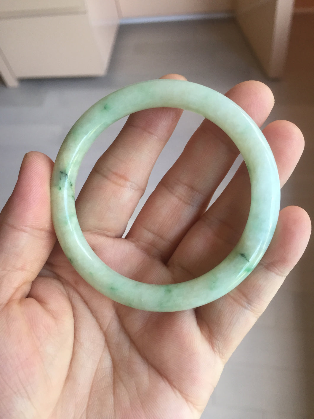 54mm Certified Type A 100% Natural fresh light green yellow with sunny green flying flowers round cut Jadeite Jade bangle C91-2827