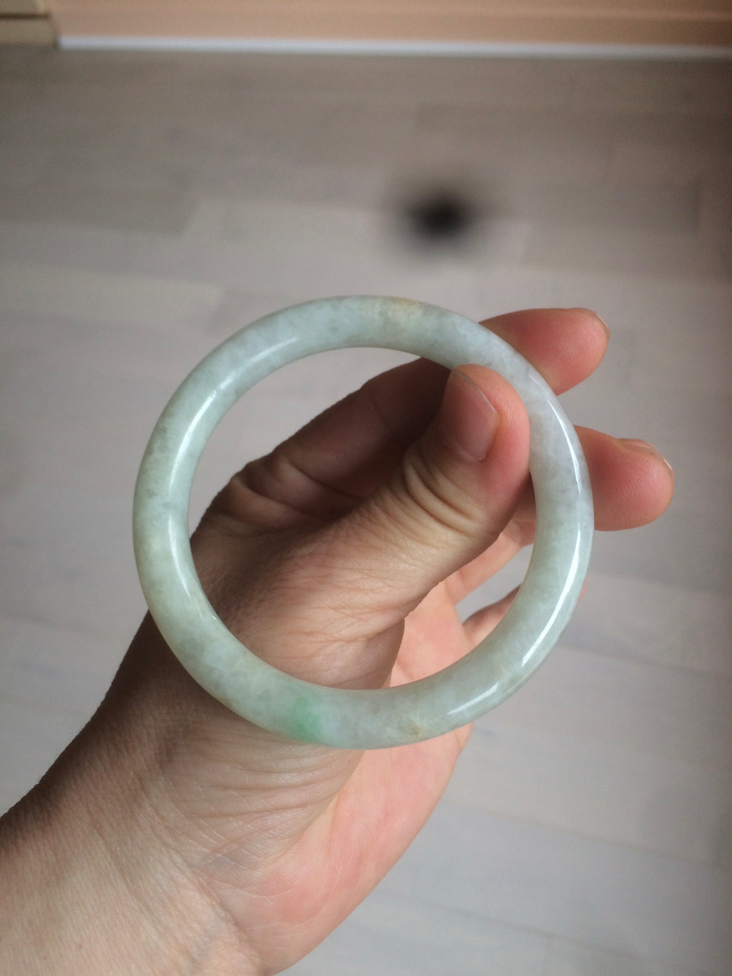 52.6 mm certified type A 100% Natural sunny green/white round cut Jadeite Jade bangle AX120-7552