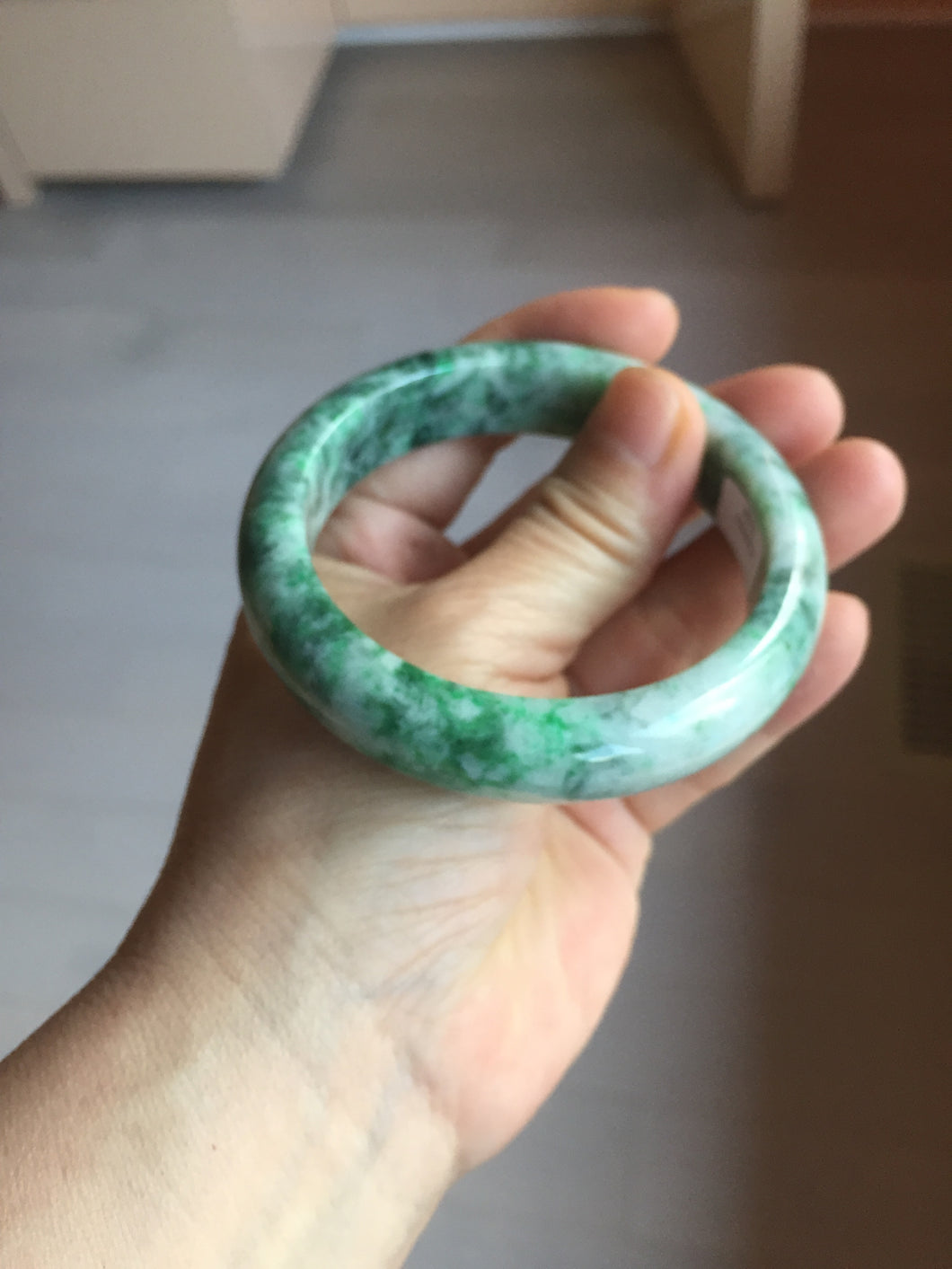 56.7mm certified 100% natural Type A sunny green white jadeite bangle PD151-6268